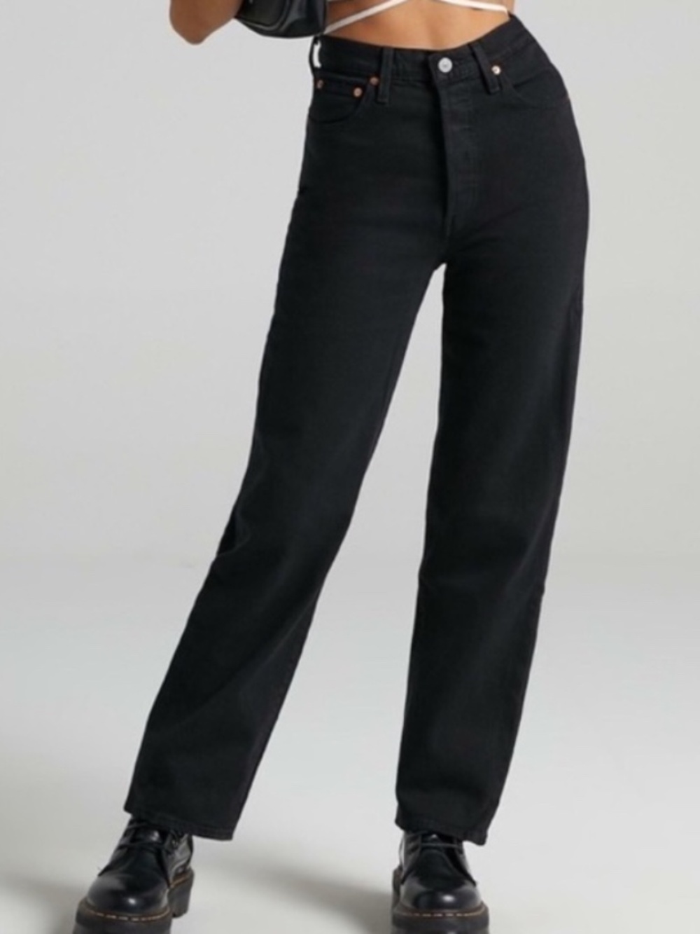 Levi’s Ribcage Straight Ankle Jeans Black Stretch Denim EUC